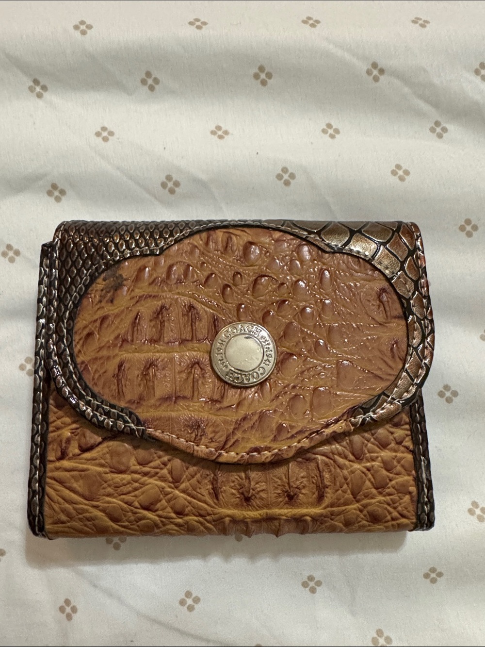 Coach Tan Croc-Embossed Leather Clutch with Silver-Tone Logo - Picture 2 of 5